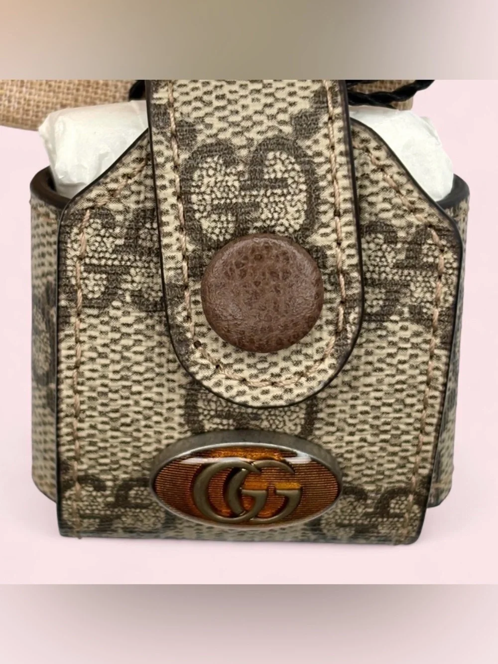 GUCCI AirPods Case Ophidia Beige Enamel  Brown 596720 Supreme Signature Logo